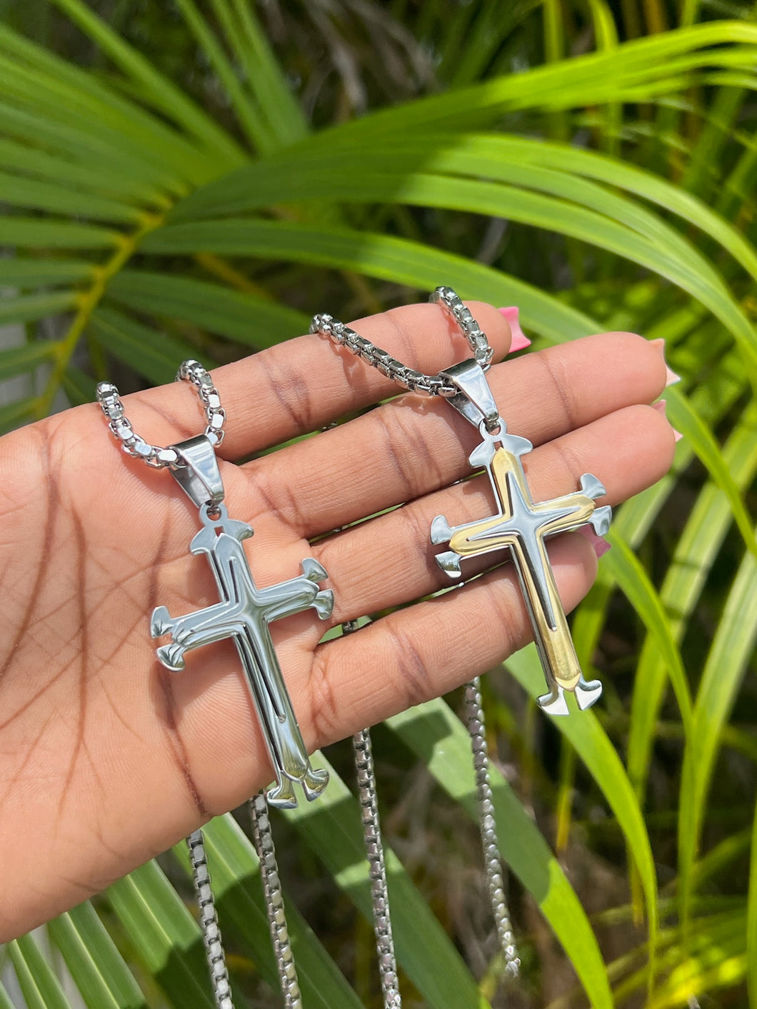 Dual Silver Cross Necklace (2)