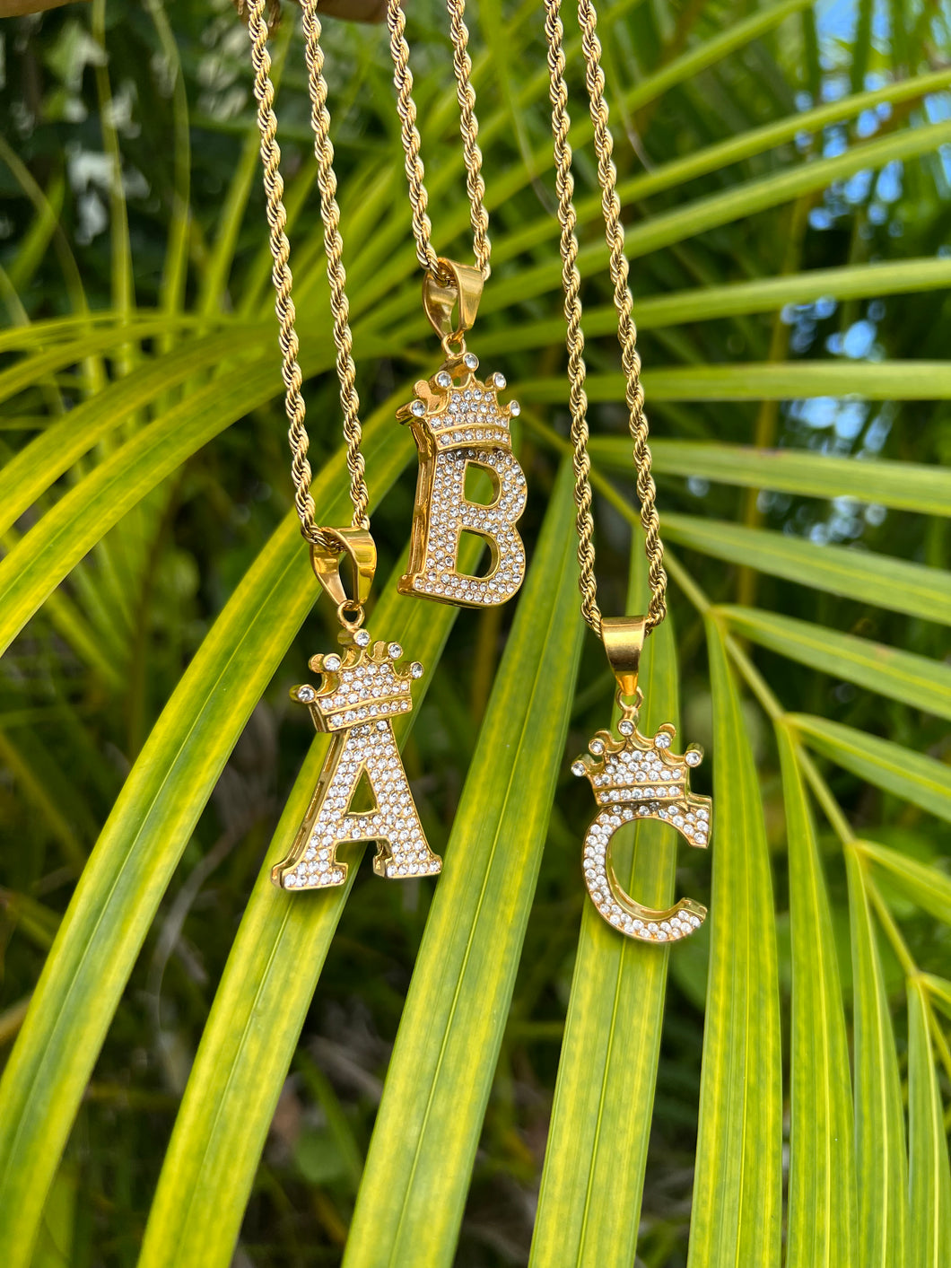 Gold Crown Initial Necklaces