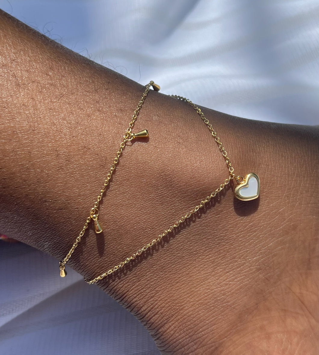 White Heart Anklet