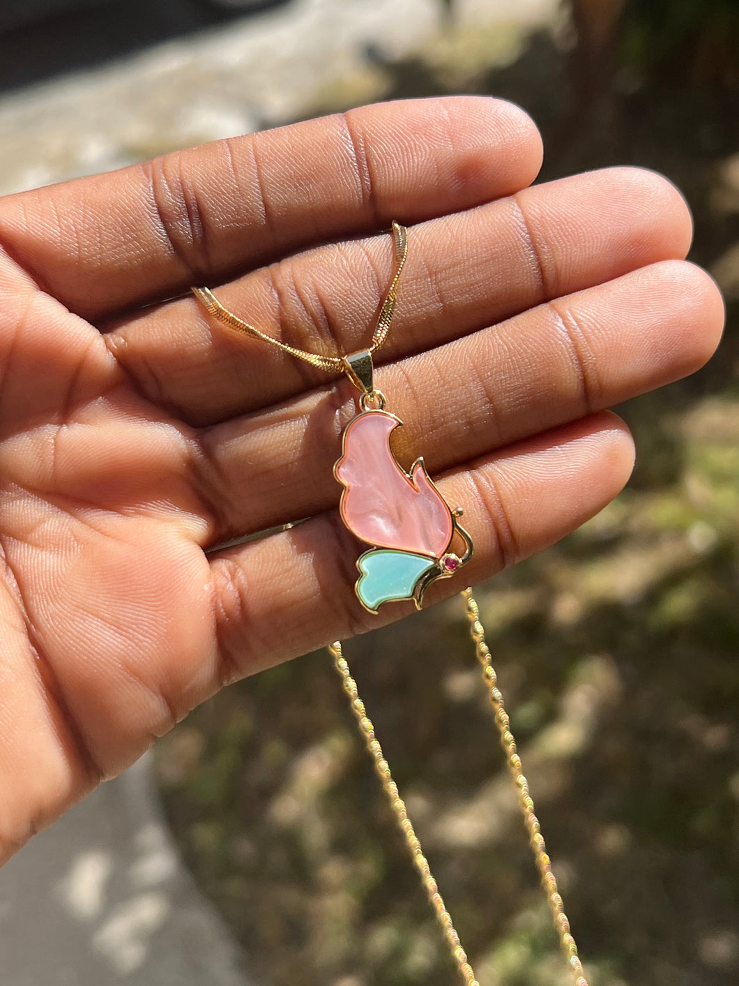 Pink And Blue Butterfly Necklace